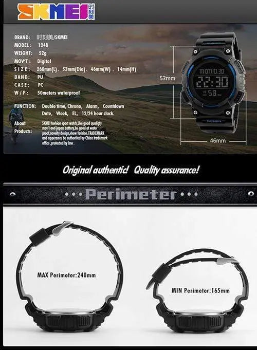 Skmei 1248 Original Digital Round Waterproof Wrist watch for Men Skmei