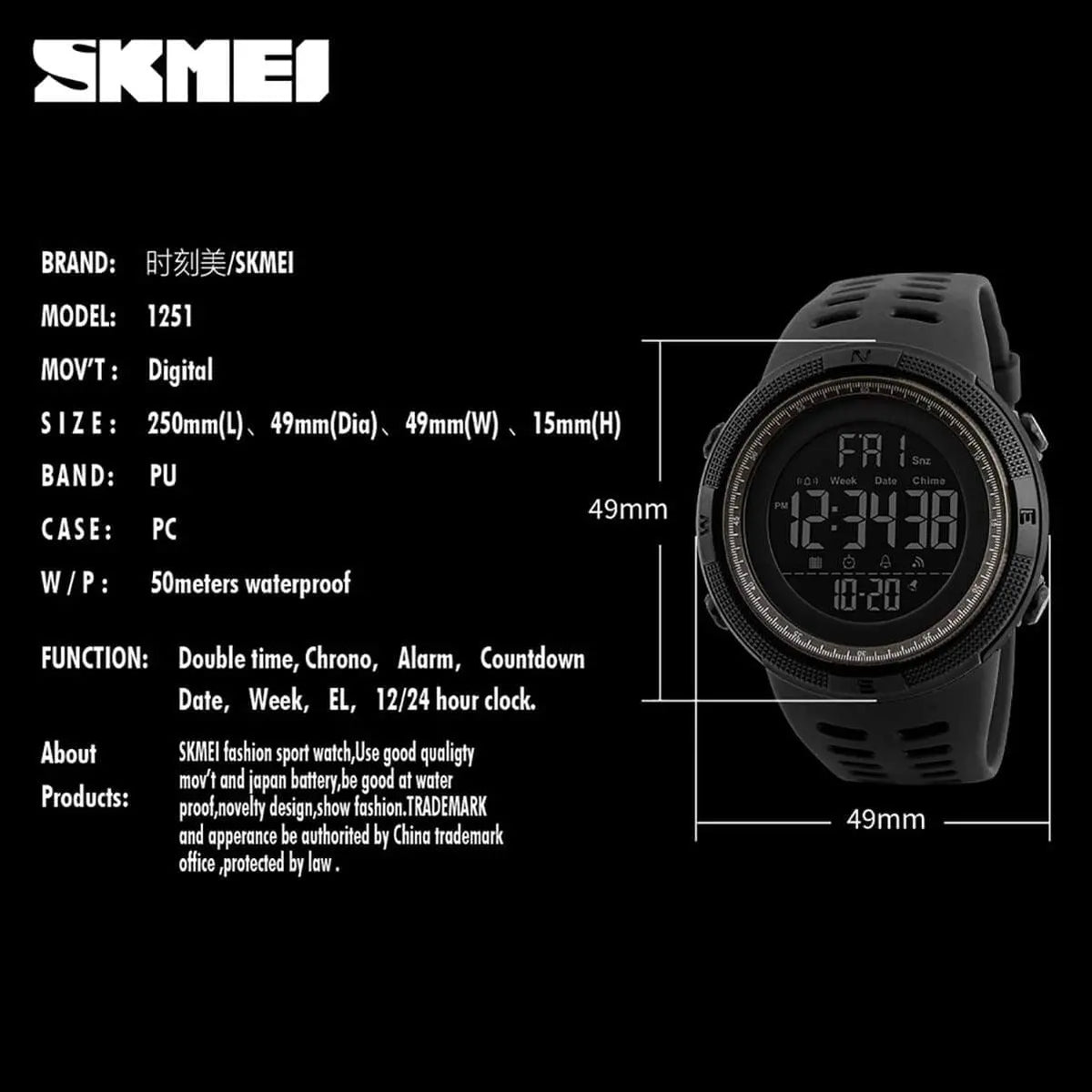 Skmei 1251 Original Digital Waterproof Sports Watch for Men Blue Skmei