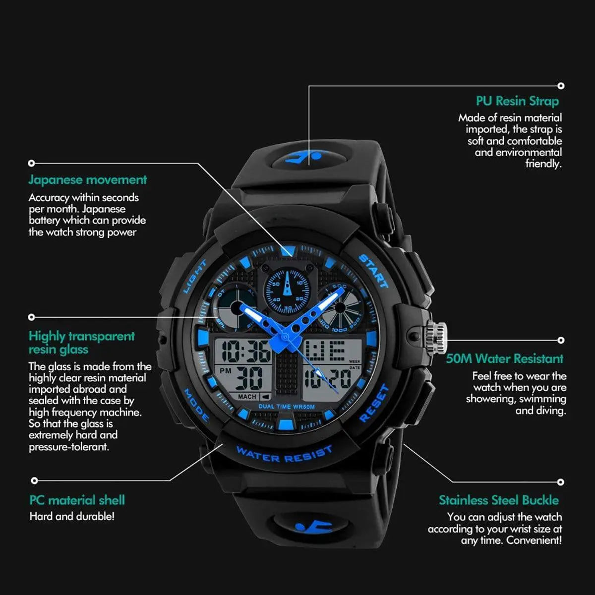 Skmei 1270 Original Analog Digital Multifunction Watch Waterproof wrist watch for Men Skmei