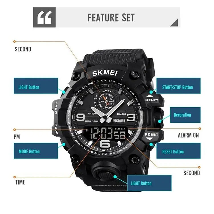 Skmei 1586 Original Relojes 50M Waterproof Military Sport Watch Analog Digital Trendy Wrist Watch for Men Skmei