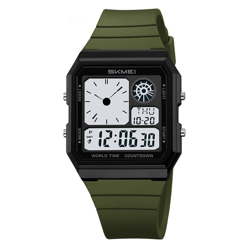 Green digital watch with black strap