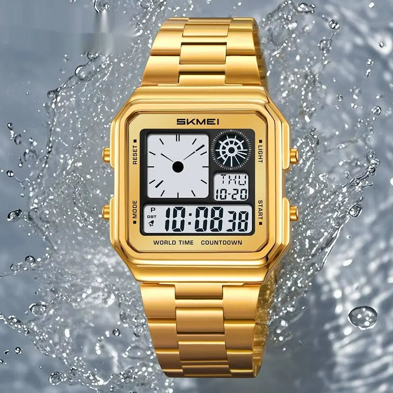 Skmei 2451 Square Steel-band Waterproof Alarm Clock Digital watch for Men Skmei