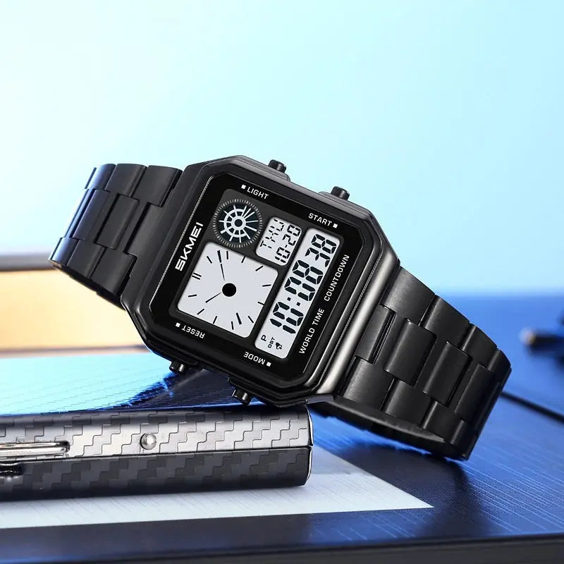 Skmei 2451 Square Steel-band Waterproof Alarm Clock Digital watch for Men Skmei