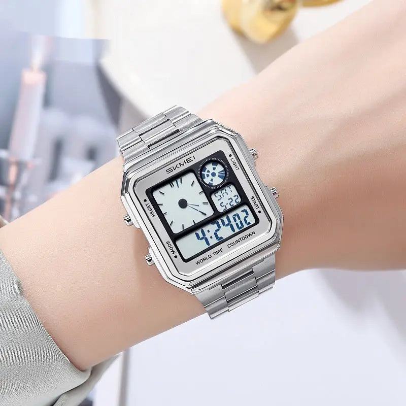 Skmei 2451 Square Steel-band Waterproof Alarm Clock Digital watch for Men Skmei
