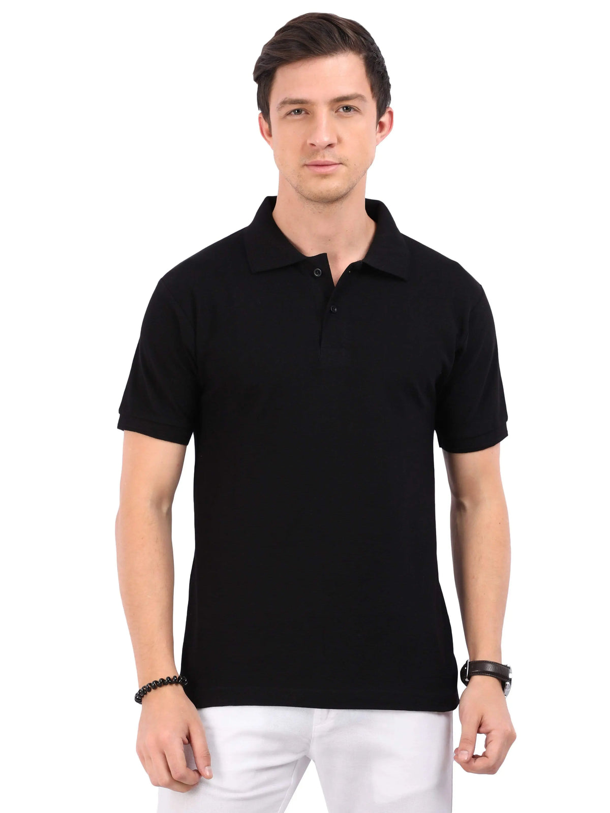 Xura Solid Men Polo Neck Black Regular Fit T-Shirt Plain Xura