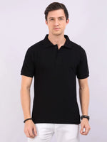 Xura Solid Men Polo Neck Black Regular Fit T-Shirt Plain Xura