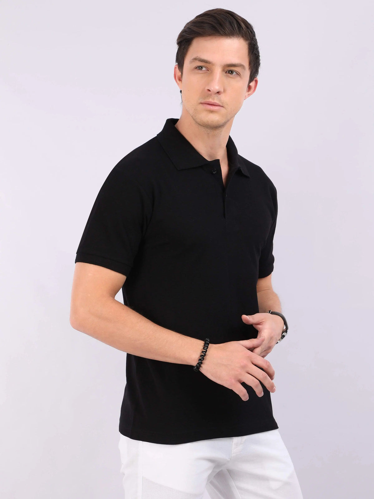 Xura Solid Men Polo Neck Black Regular Fit T-Shirt Plain Xura