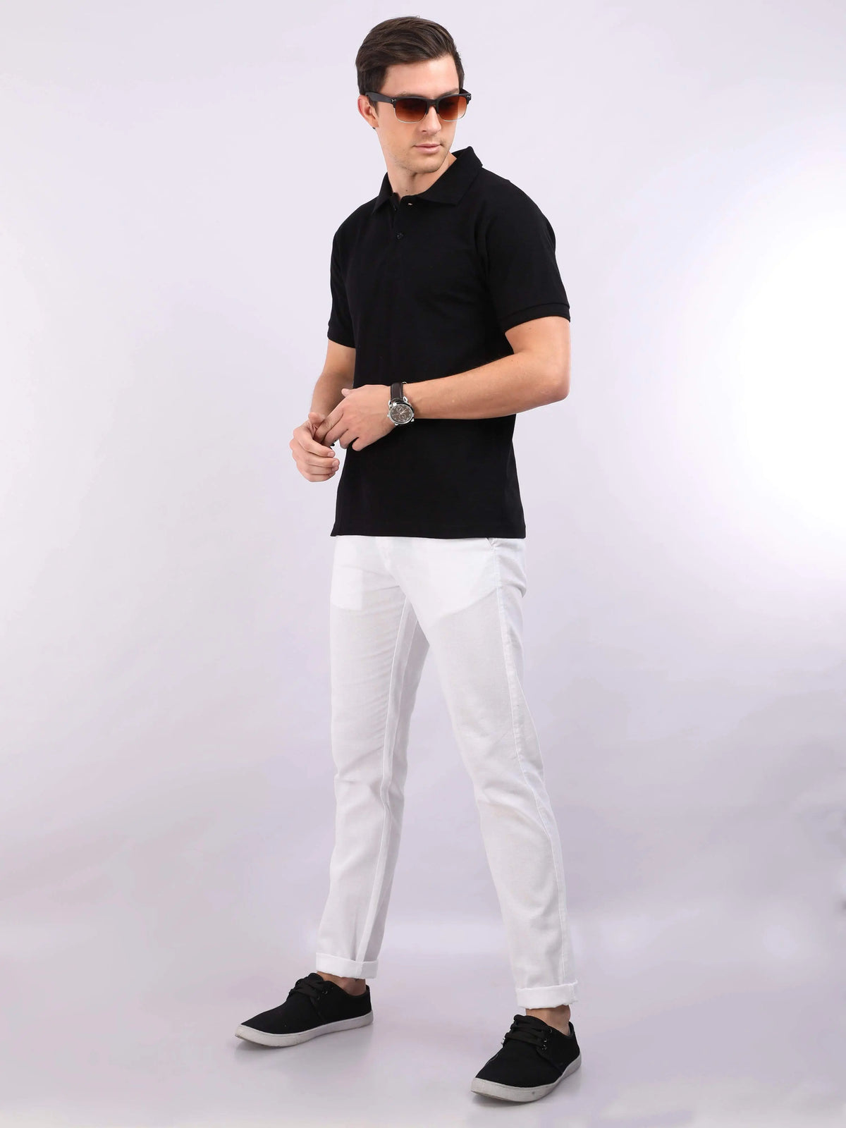 Xura Solid Men Polo Neck Black Regular Fit T-Shirt Plain Xura
