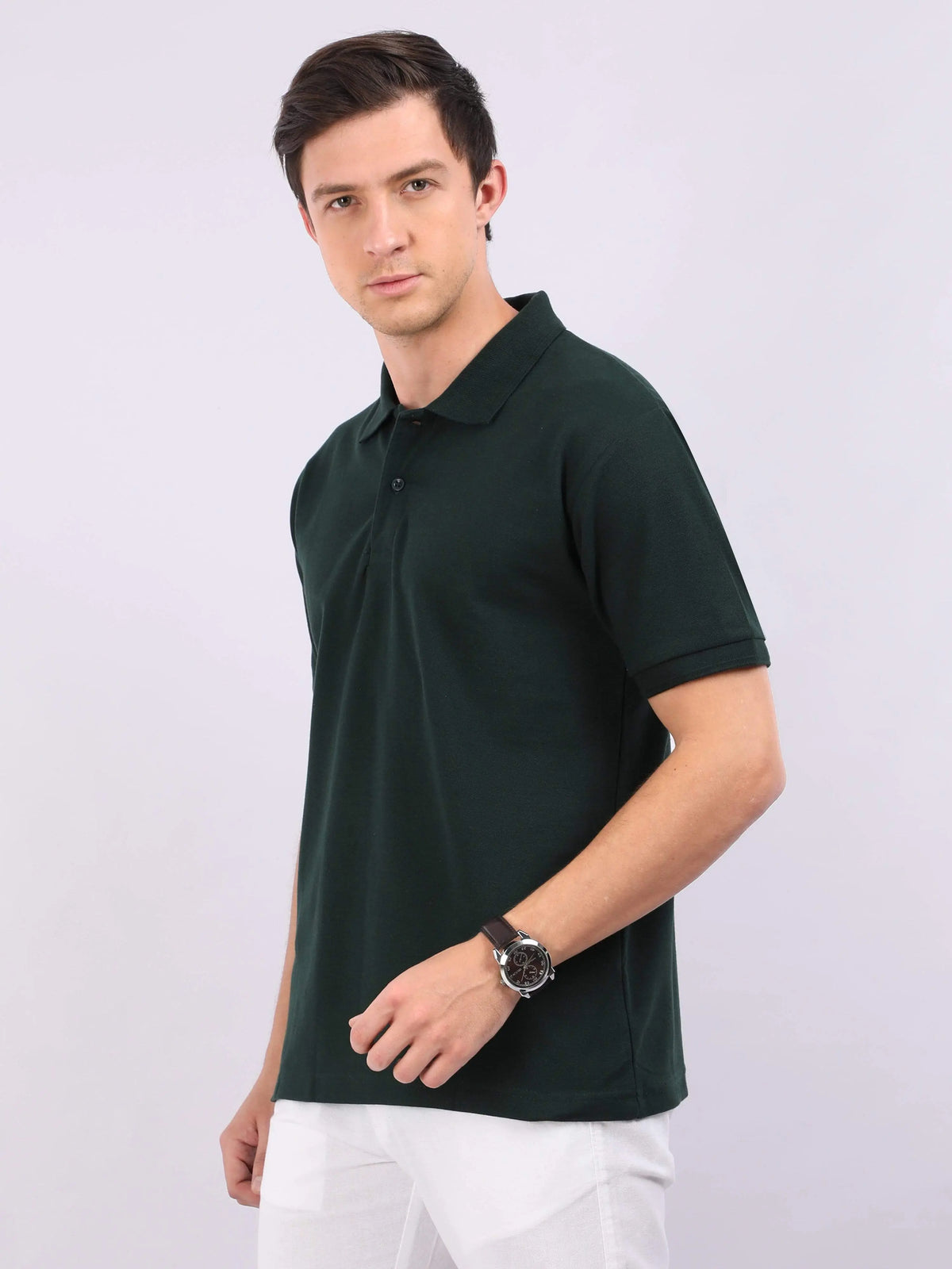Xura Solid Men Polo Neck Dark Green Regular Fit T-Shirt Plain Xura