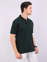 Xura Solid Men Polo Neck Dark Green Regular Fit T-Shirt Plain Xura