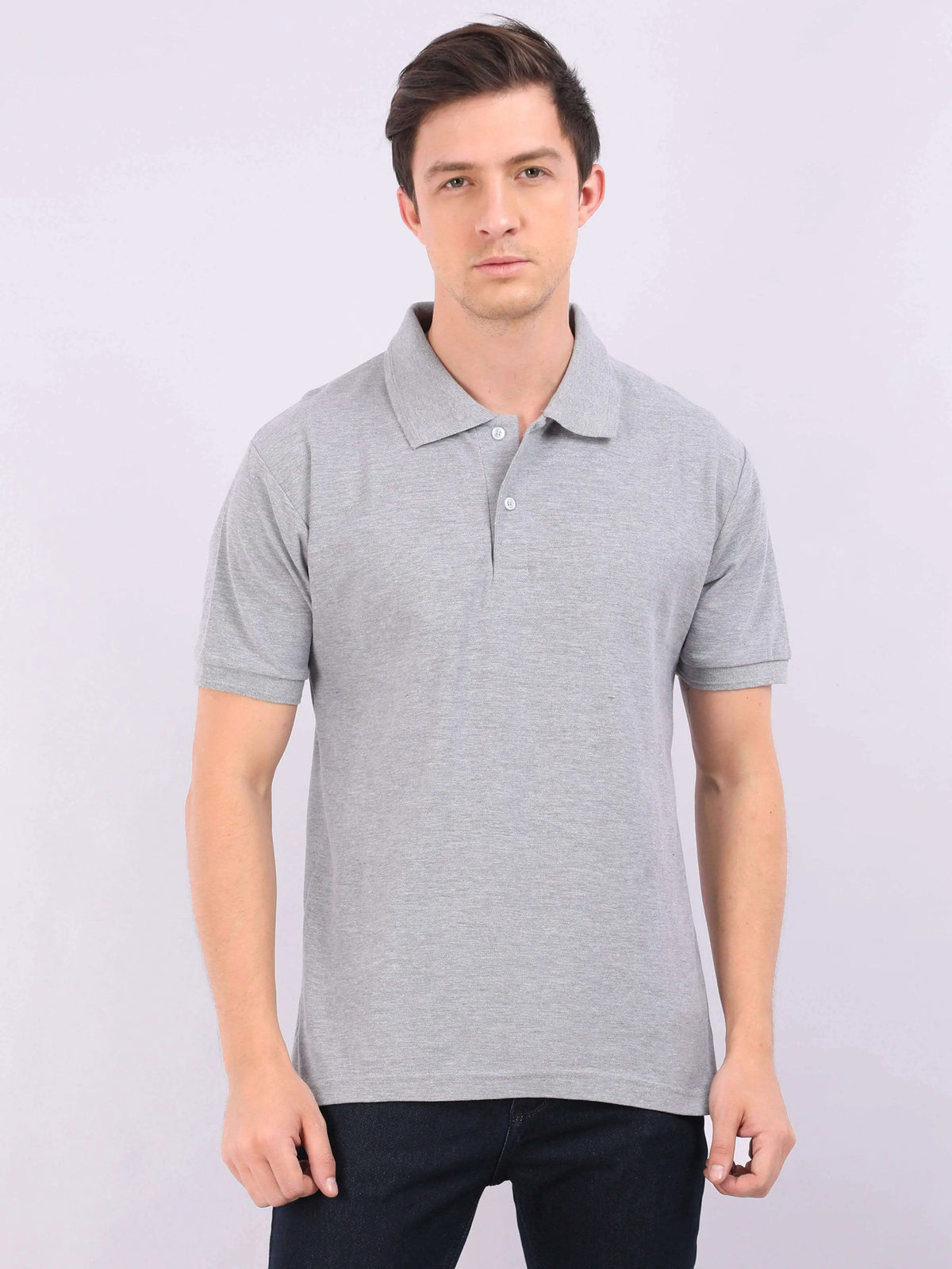 Xura Solid Men Polo Neck Grey Melange Regular Fit T-Shirt Plain Xura