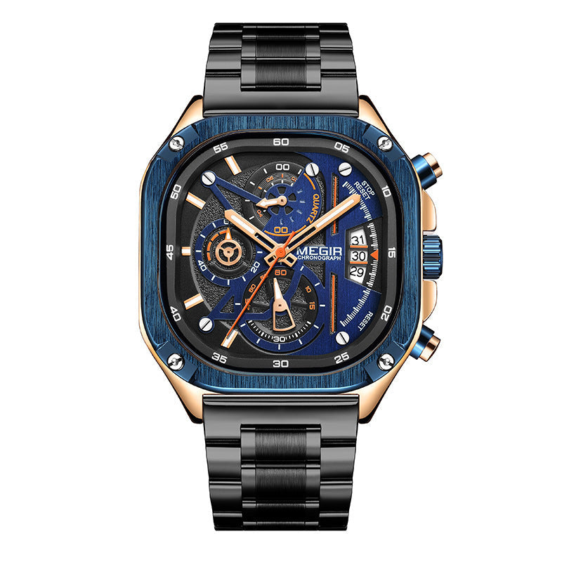 Megir 2217G Square Steel Strap Luminous Quartz watch for men Megir