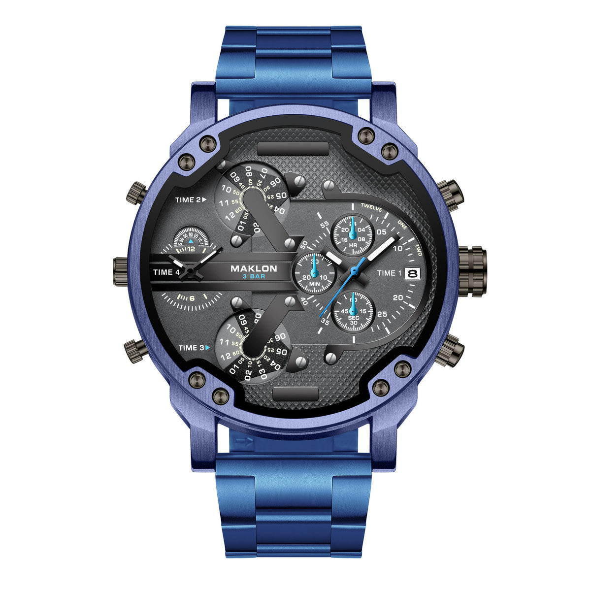 Maklon Large Dial 2 Time Quartz watch for Men