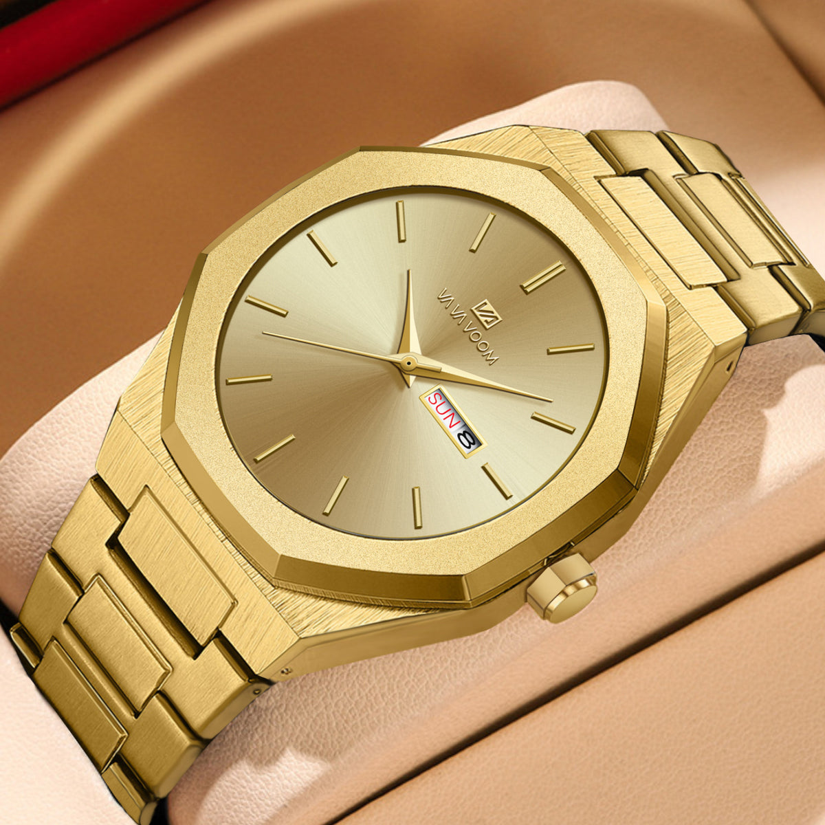 VA VA VOOM 2931 Octagonal Calendar Quartz Watch for Men