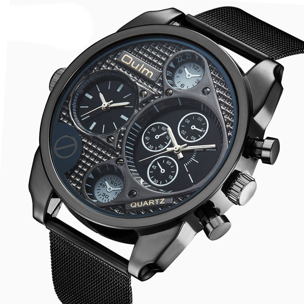 Oulm 9318 steel Mesh Belt Quartz watch for men 50mm dial