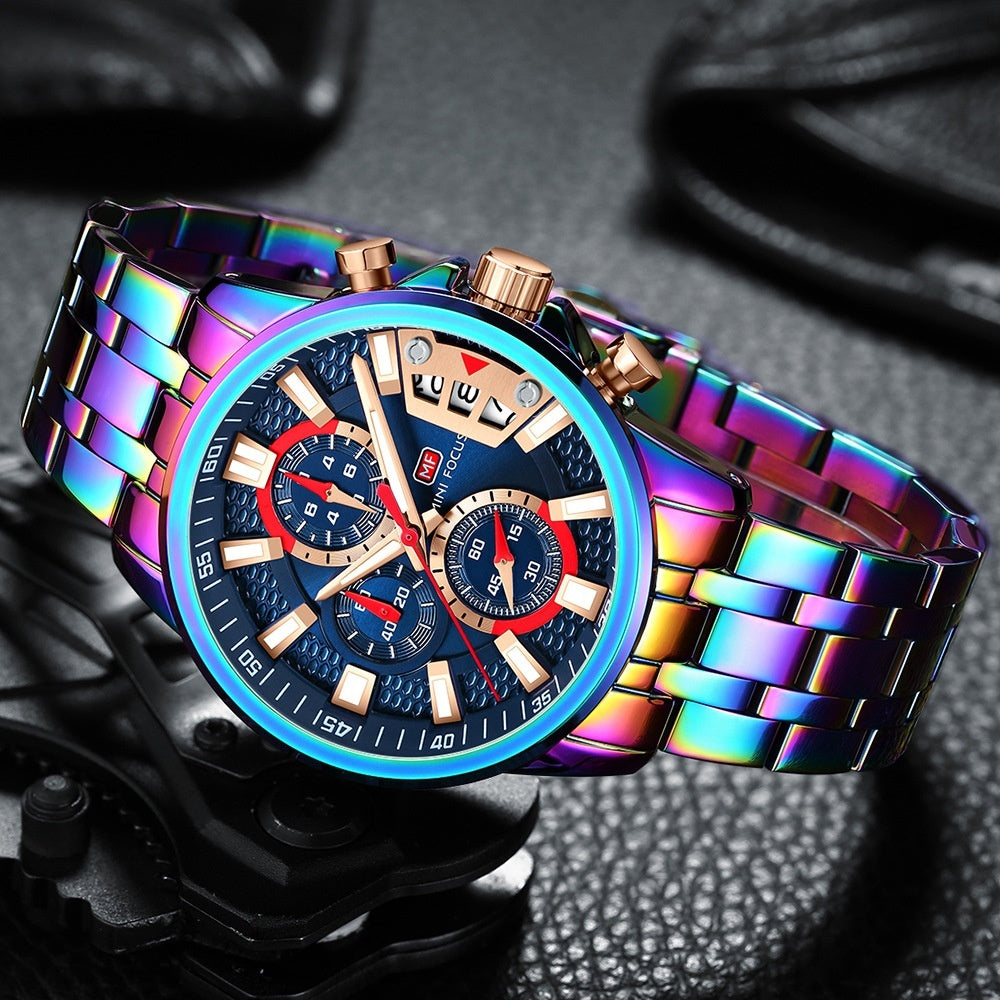 Mini Focus MF0352G Quartz Watch Magic Color Ring Multifunctional quartz watch for Men Mini Focus