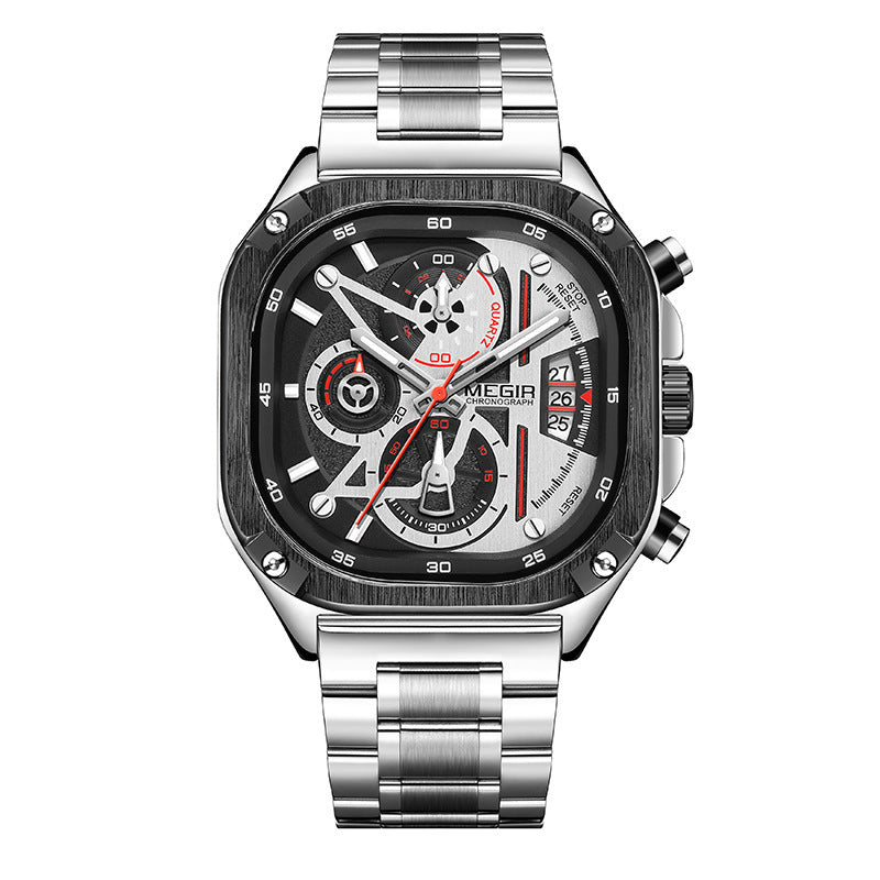 Megir 2217G Square Steel Strap Luminous Quartz watch for men Megir