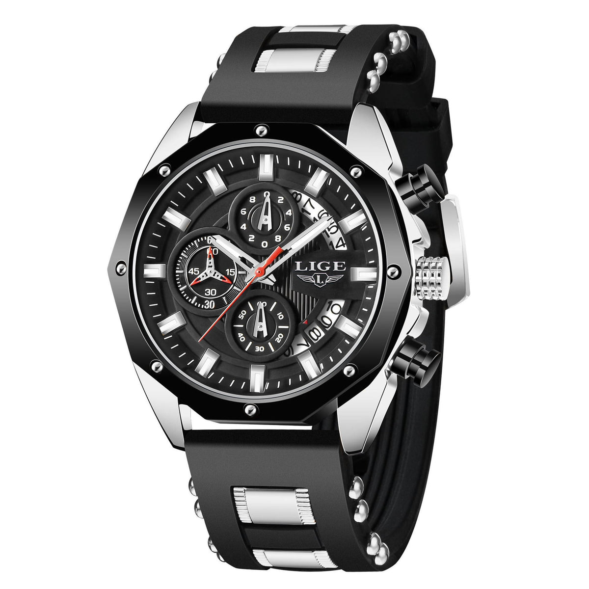 Lige 8908 Fashion Sport Watch Quartz Date Waterproof Chronograph Wristwatch for Men