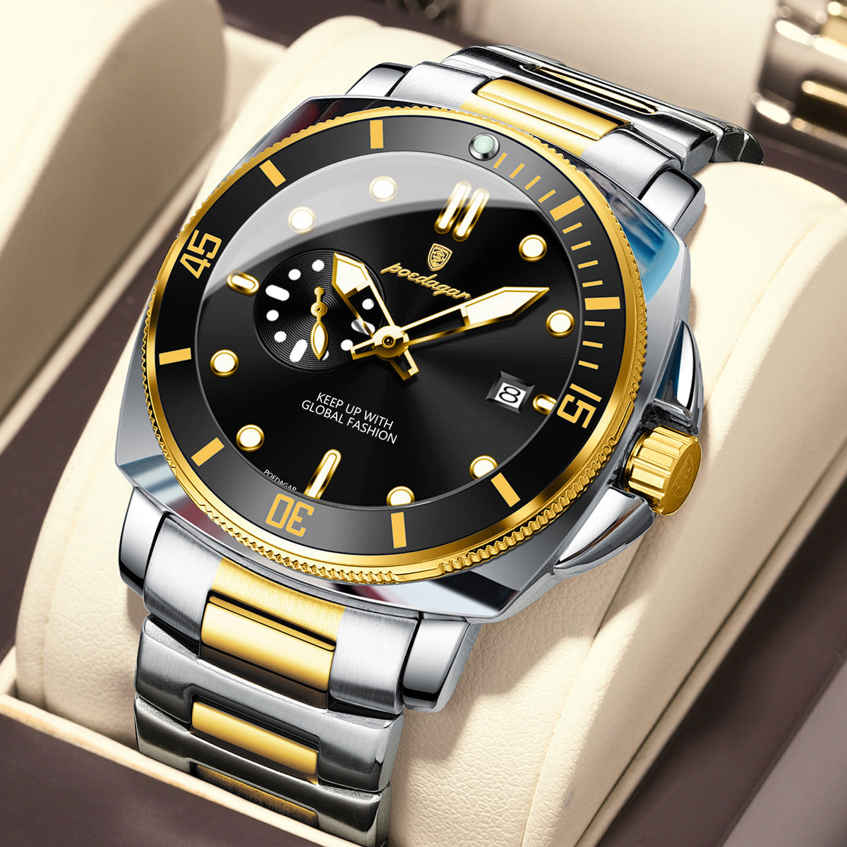 Poedagar EU873 Steel-band Luminous Quartz Watch for Men Poedagar
