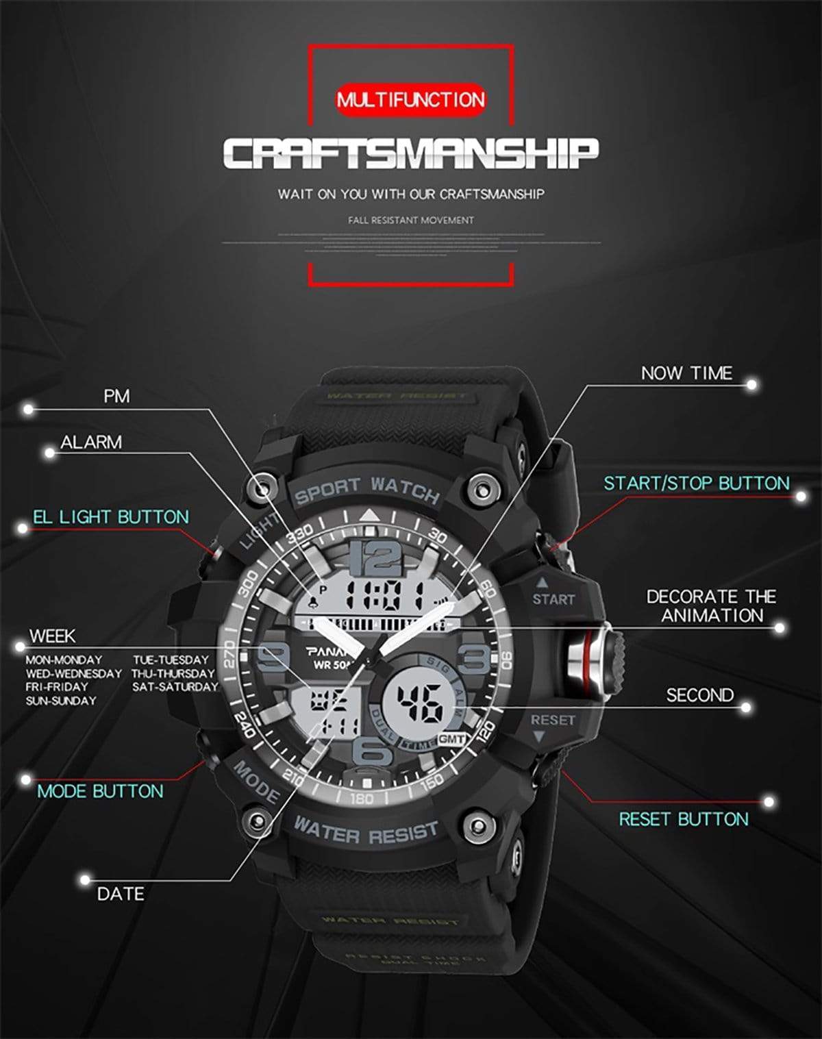 Panars 8010 Analog Digital Round Sports watch for Men Panars