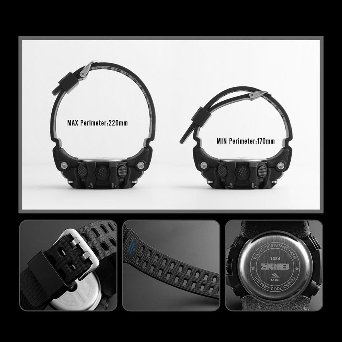 Skmei 1384 Original Luxury Men Wrist Watch Waterproof LED Electronic Digital Male Watch Countdown Stopwatch Sport Watch Mens Watches Skmei