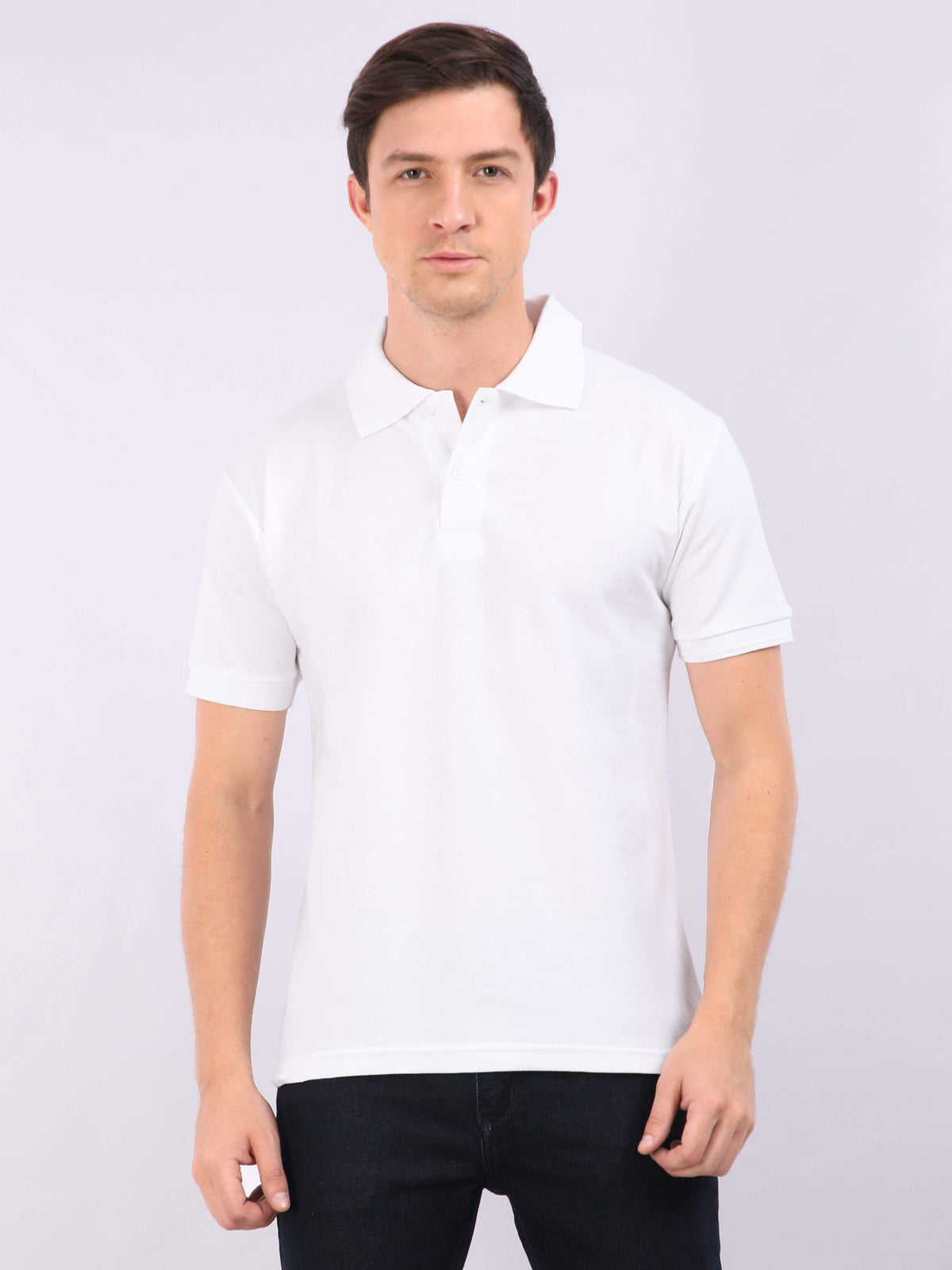 Xura Solid Men Polo Neck White Regular Fit T-Shirt Plain Xura