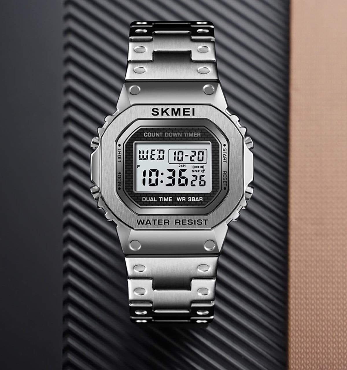 Skmei 1456 Original Digital stainless steel Square dial Multifunction watch for Men Skmei